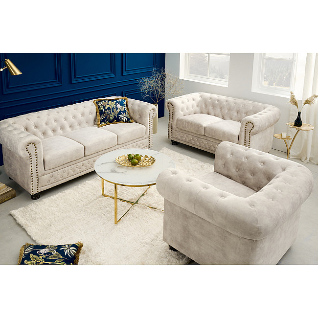 Sedacia súprava 42310 Chesterfield 3-sedenie Zamat Champagner