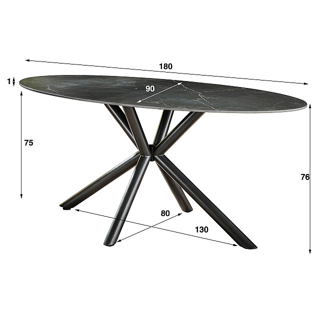Jedálenský stôl 45-30 Ovál 180x90cm Ceramic Natural Black Jedálenský stôl 45-30 Ovál 180x90cm Ceramic Natural Black