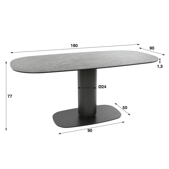 Jedálenský stôl 45-45 Ovál 180x90cm Ceramic Natural Black Jedálenský stôl 45-45 Ovál 180x90cm Ceramic Natural Black