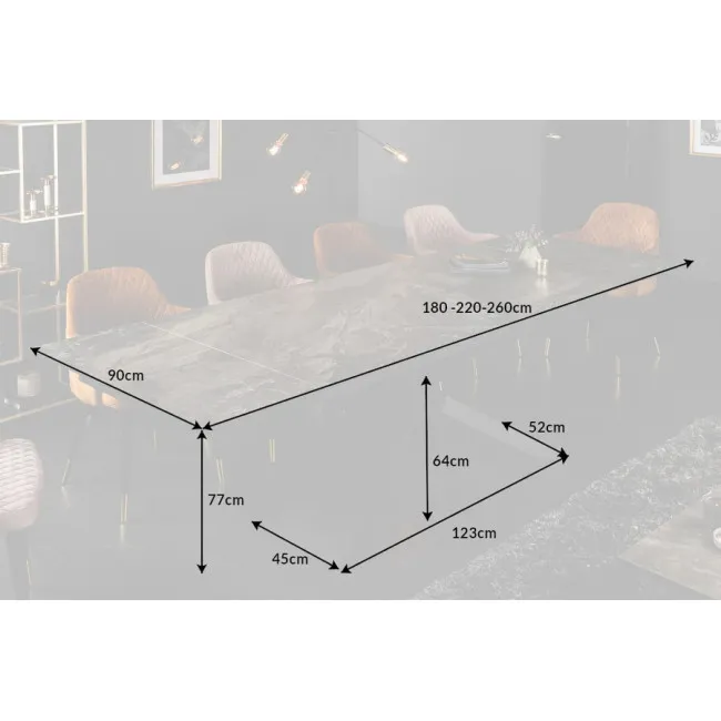 Rozkladací jedálenský stôl 40644 180/220/260 x 90cm Marble Look Ceramik