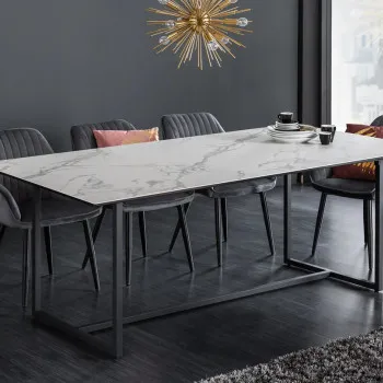 Jedálenský stôl 41088 200 x 100cm Marble Look White Ceramik 