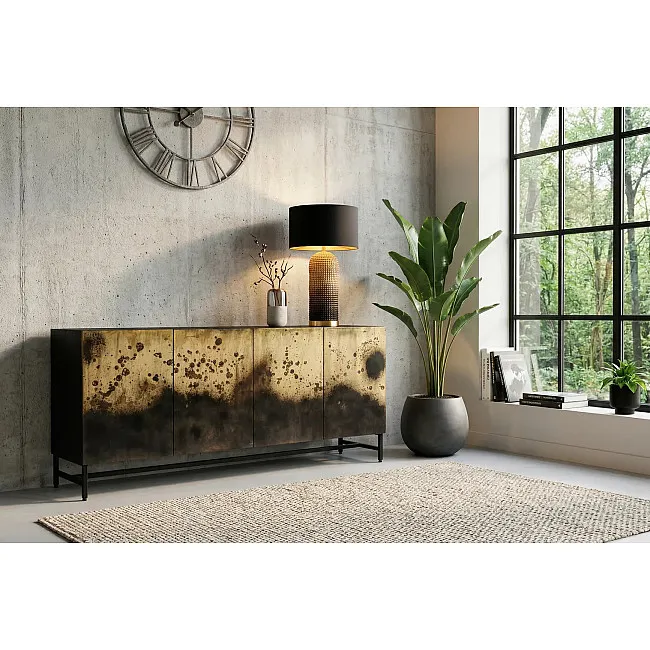 Komoda 47587 Oxid 177cm Drevo Mango Čierne/Kovové/Zlaté