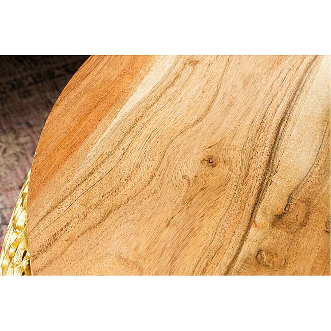 Konferenčný stôl Leaf 43228 Ø75cm Aluminium Gold + Drevo Acacia
