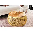 Konferenčný stôl Leaf 43228 Ø75cm Aluminium Gold + Drevo Acacia