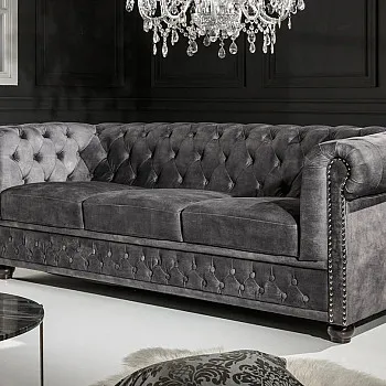 Sedacia súprava 41215 Chesterfield 3-sedenie Zamat Šedá