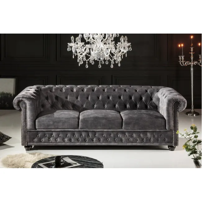 Sedacia súprava 41215 Chesterfield 3-sedenie Zamat Šedá