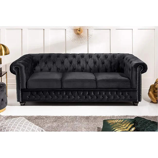 Sedacia súprava 47033 Chesterfield 3-sedenie Zamat Čierna