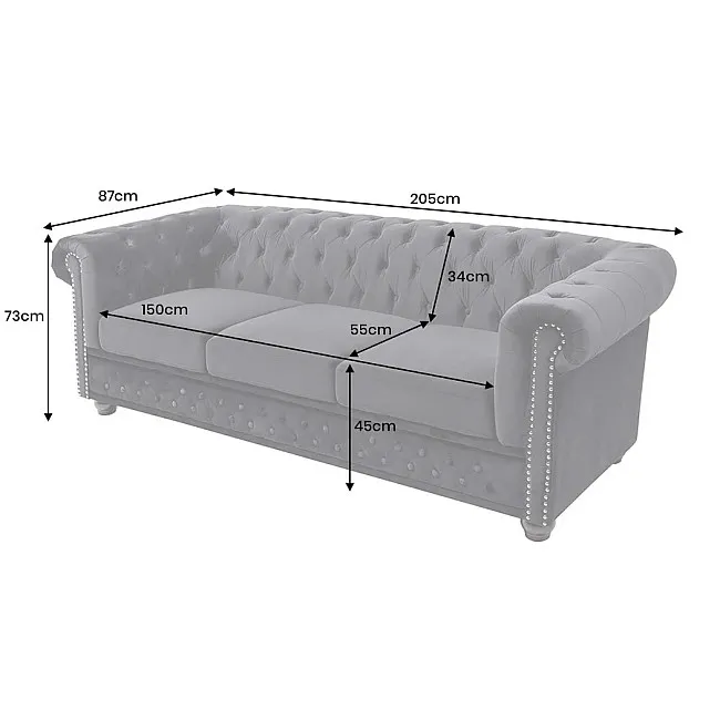 Sedacia súprava 47033 Chesterfield 3-sedenie Zamat Čierna