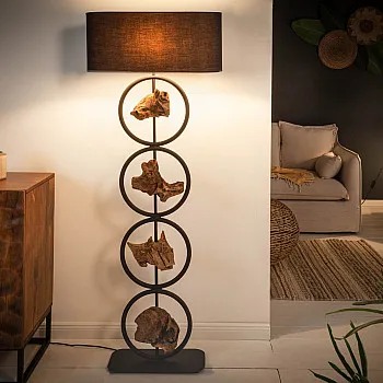 Stojaca lampa 40398 Elements 147cm Čierna Drevo Acacia