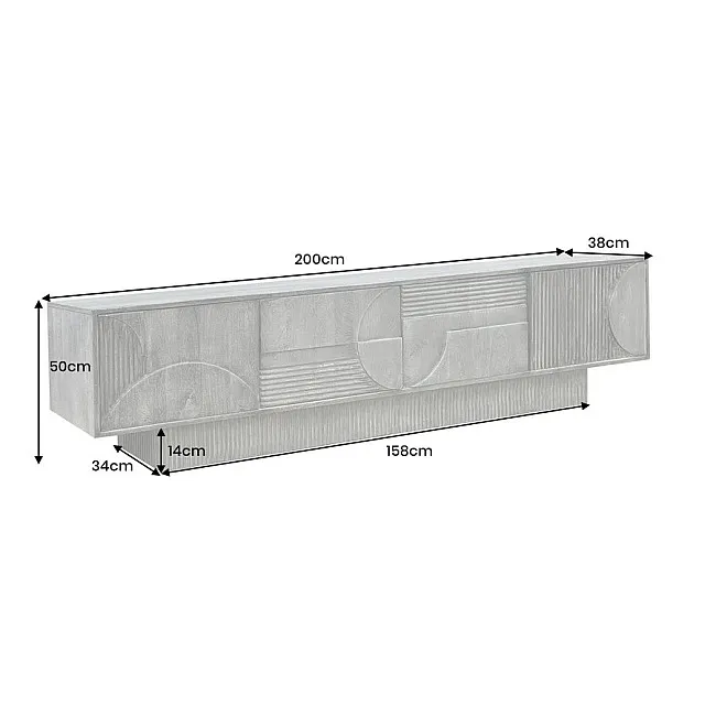 TV-skrinka 46803 Art Deco 200cm Drevo Mango Biela