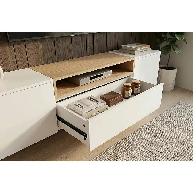 TV-skrinka 47807 Loft 160cm Biela/Prírodná Dub Dyha
