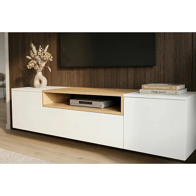 TV-skrinka 47807 Loft 160cm Biela/Prírodná Dub Dyha