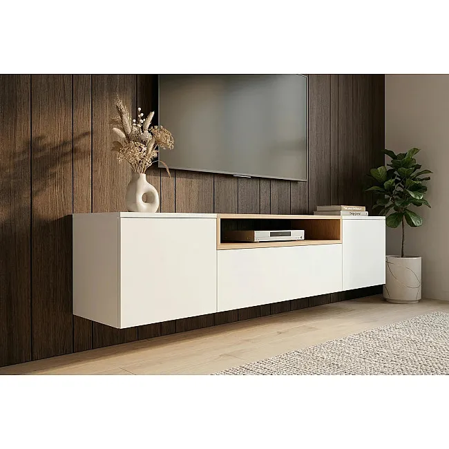 TV-skrinka 47807 Loft 160cm Biela/Prírodná Dub Dyha