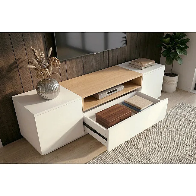 TV-skrinka 47810 Loft 160cm Biela/Prírodná Dub Dyha