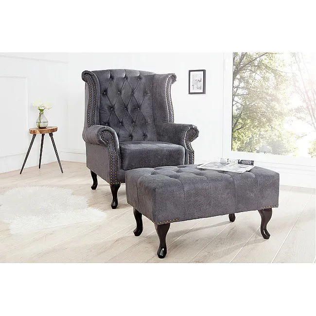 Taburetka 37474 Chesterfield Antik šedá