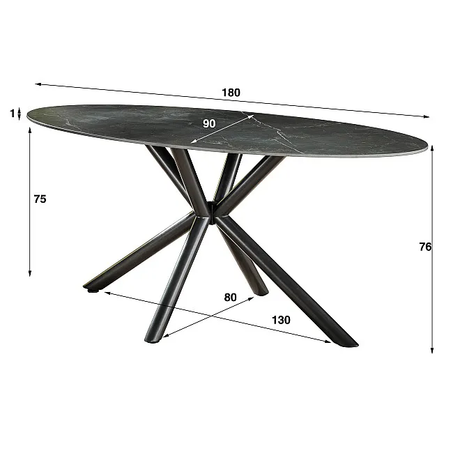 Jedálenský stôl 45-30 Ovál 180x90cm Ceramic Natural Black Jedálenský stôl 45-30 Ovál 180x90cm Ceramic Natural Black