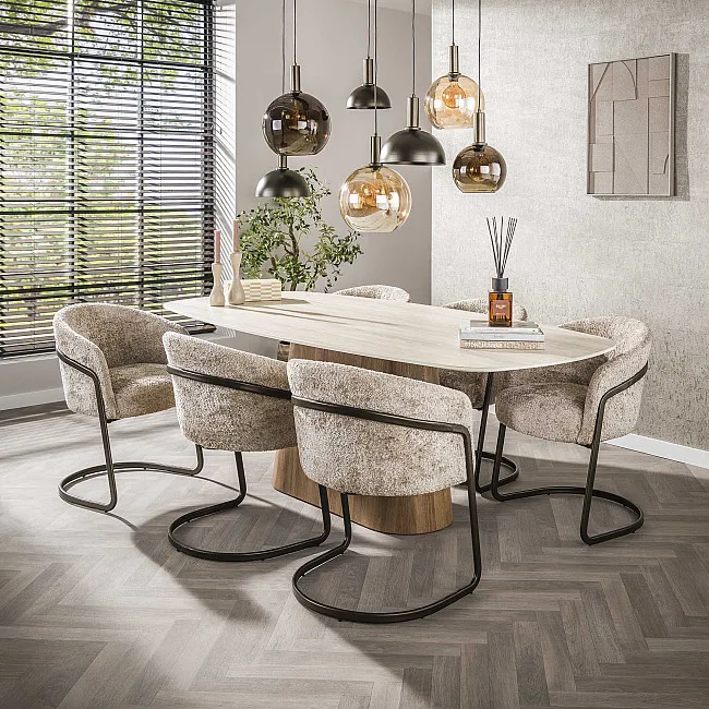 Jedálenský stôl 45-65 180x90cm Ceramik Travertín