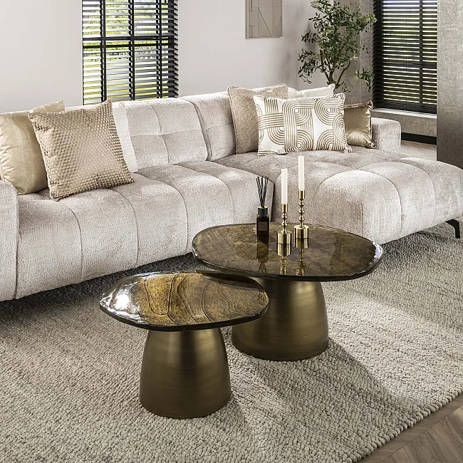 Konferenčný stôl 32-40 Ray 2-set Drevo Antique Gold