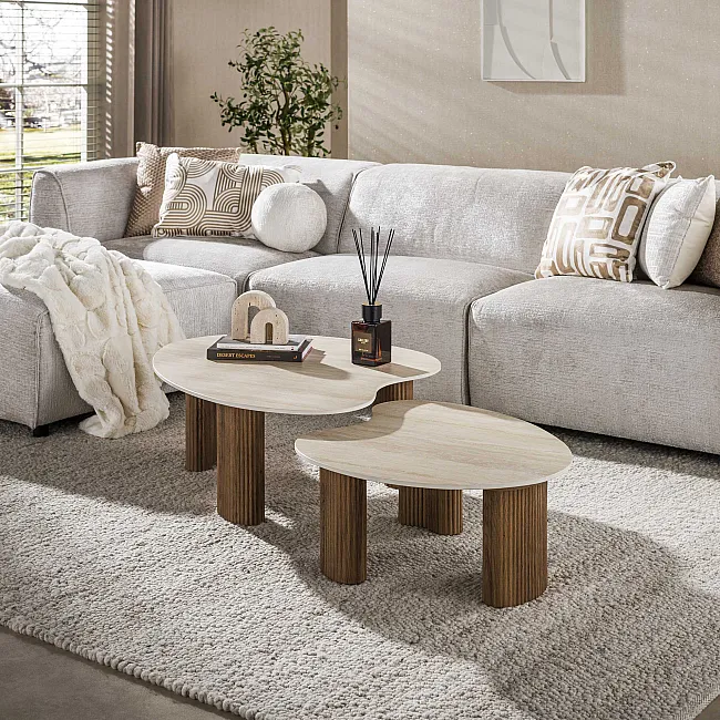 Konferenčný stôl Ceramo 2-set 3D ceramik Travertine