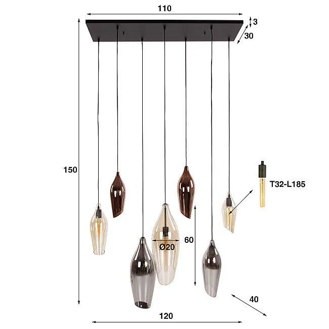 Luster 76-92 Cocoon 4+3L Multicolour Glass