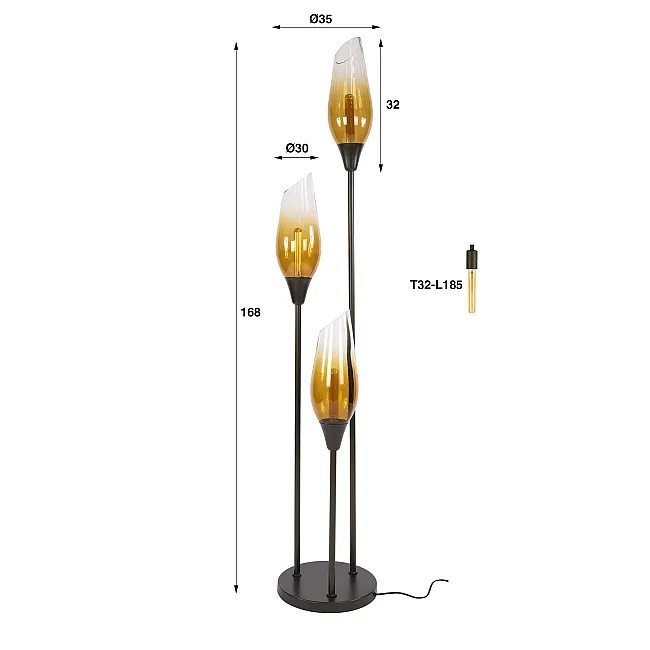 Stojaca lampa 76-90S Cocoon 3L Brown clear glass